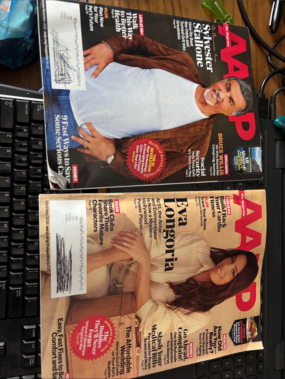 AARP Magazine Pair Featuring Sylvester Stallone & Eva Longoria